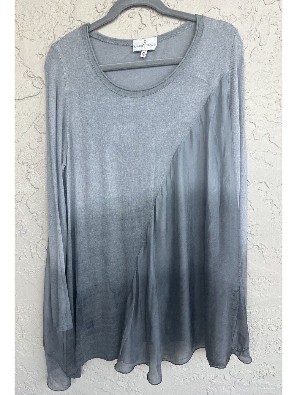 Belle France Silk Blend Ombre Long Sleeve Layered Blouse Gray XL Made in Italy